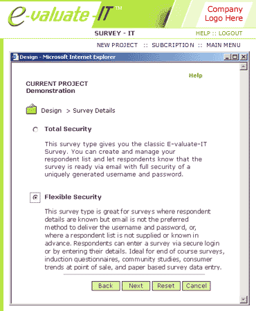 Select Survey Security and Distribution Type